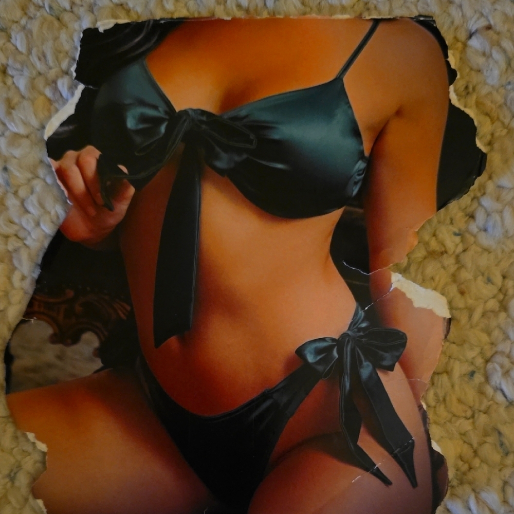 Satin Dark Green Tie Up 2 Piece Lingerie